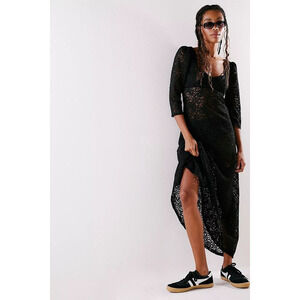 New FREE PEOPLE Adored Maxi Dress LACE $198 MEDIUM Black Sheer Lace Semi Lined